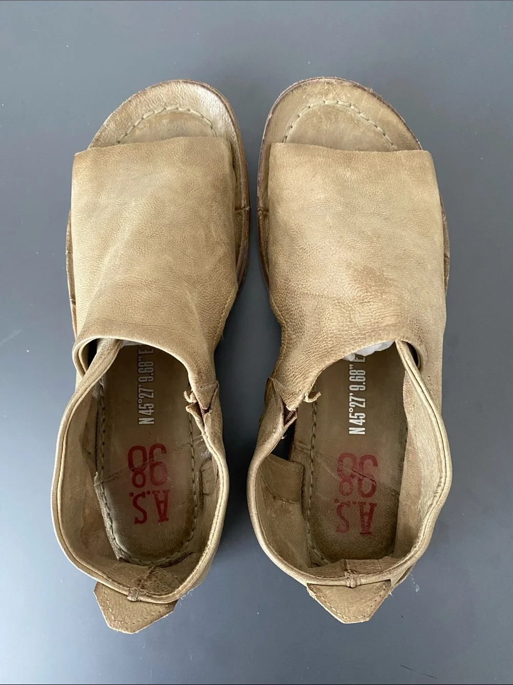 A.S.98 Reiley Sandal Open-Toe Leather Sandals in Tan EU 37 US 7